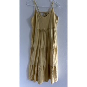 Old Navy Dress Womens Medium Butter Yellow Tiered‎ Midi Beachy Coastal Casual